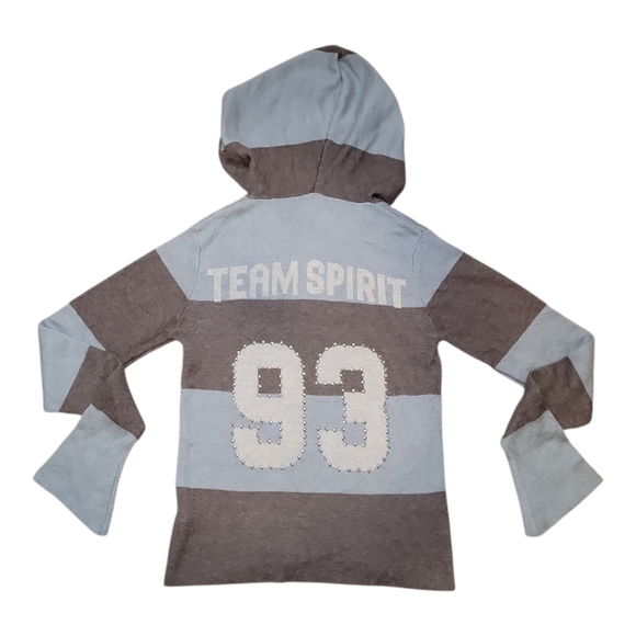 NWT $155 JADED LONDON Stripe Knitted Rugby Top With Hoodie in Grey Small - Picture 5 of 7